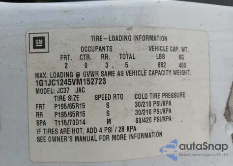 1997 Chevrolet Cavalier Rs z USA, uszkodzony, nr VIN 1G1JC1245VM152723